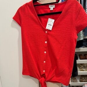 J. Crew Vivid Red Button-Down Tie Front Top
